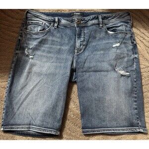 Silver Jeans Co. Women Shorts 20 Blue Denim Bermuda Suki Button